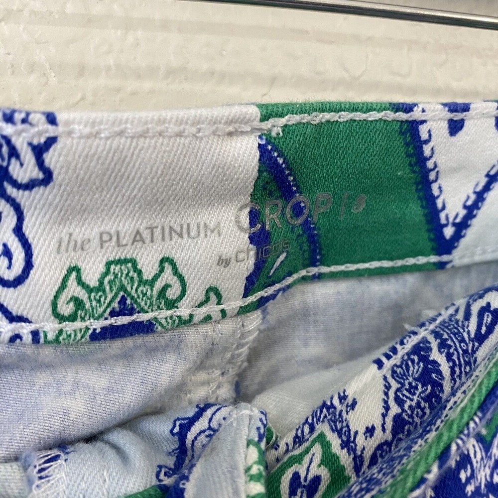 Chico's Platinum Crop Pants Size 3 XL 16 Green White Paisley FLAWED - Picture 4 of 10